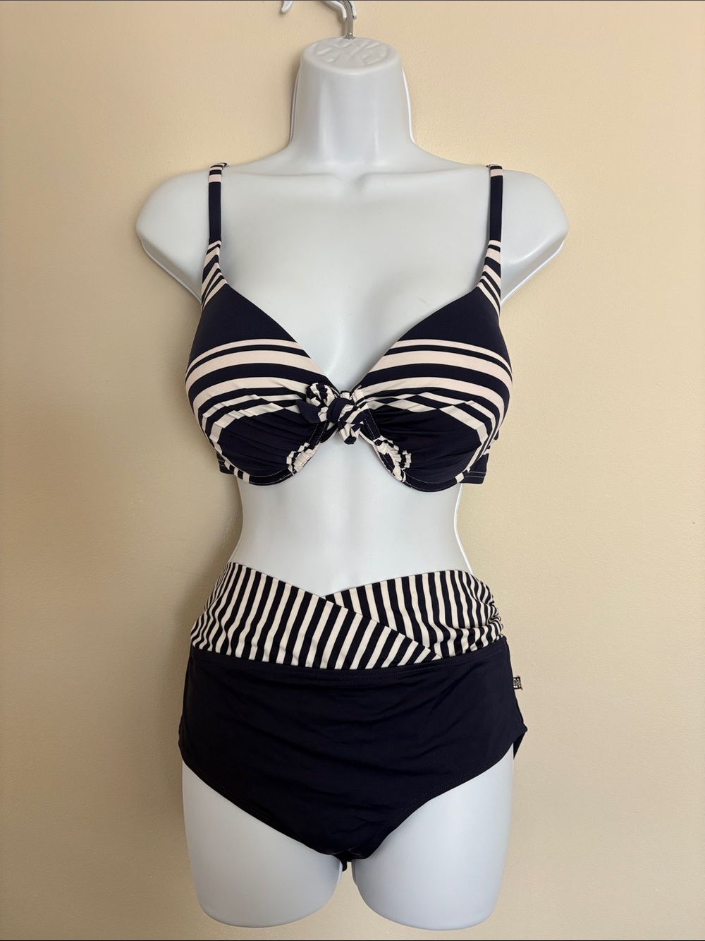 La Vie En Rose Navy and White Striped Tie-Front Bikini Set